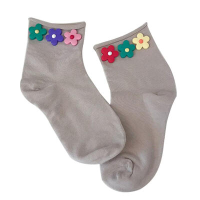 

Fashion Women Colorful Flower Curl Edge Breathable Cotton Over Ankle Short Socks