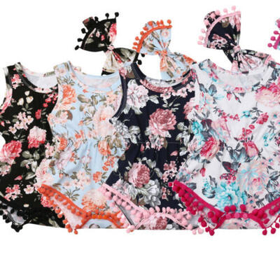 

Newborn Kids Baby Girls Floral Romper Headband 2Pcs Sunsuit Outfits Clothes Sets