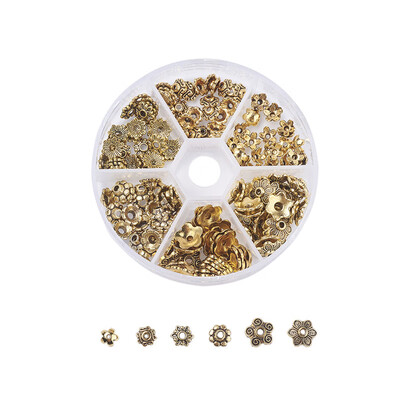 

PH PANDAHALL 180pcs 6 Styles Antique Gold Tibetan Alloy Flower Bead Caps