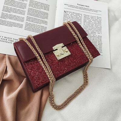 

Bag female 2019 new Korean fashion gas sequins lock buckle wild texture chain shoulder slung small square bag