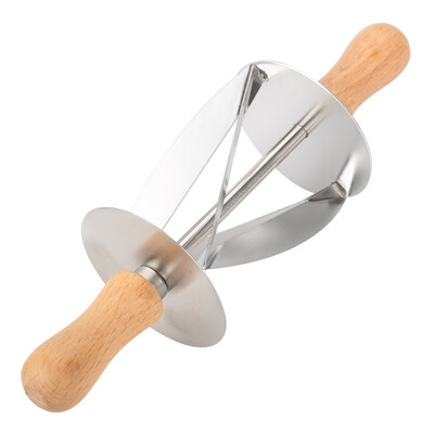 

Stainless Steel Croissant Rolling Cutter Bread Dough Pastry Making Tool with Wooden HandleCroissant Cutter Roller