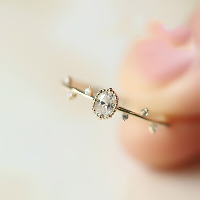 

Chic Beautiful Gold Color Twig Ring For Women Elegant Tiny Inlaid Rings Green Zircon Fashion Women Party Jewelry Anel
