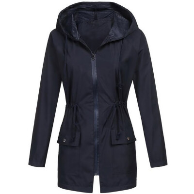 

Tailored Women Solid Rain Jacket Outdoor Plus Size Waterproof Hooded Raincoat Windproof