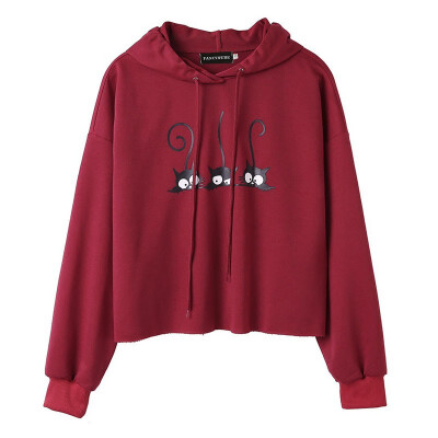 

2019 Autumn Women Fashion Casual Cartoon printing Loose Hooded Long sleeve Sweatshirt