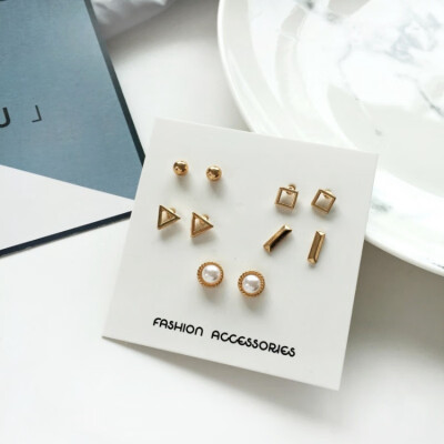 

5 pairset Gold Silver Color Earrings Set Heart Geometric Stud Earrings Set Pearl Earrings for Women Jewelry Gifts