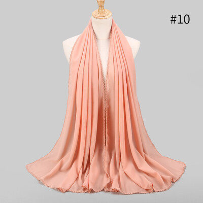 

Elegant style ladies monochrome lace stitching scarf supply source pearl chiffon scarf Muslim MSL037