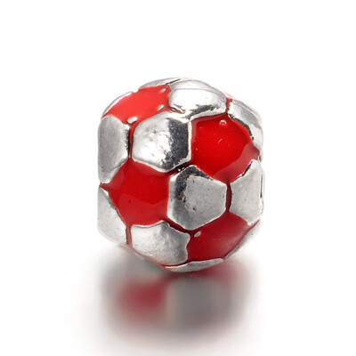 

Large Hole Football Alloy Enamel European Beads Antique Silver Red 9x8mm Hole 42mm