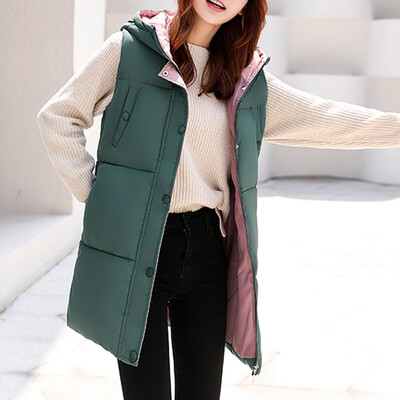 

Toponeto Women Solid Long Outerwear Cotton Jackets Pocket Loose Hooded Vest Coats
