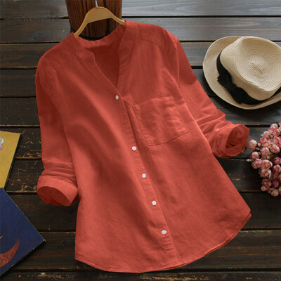 

Starmoon Women Cotton linen Casual Solid Long Sleeve Shirt Blouse Button Down Tops