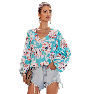 

Fashion Floral Print Pullovers Tops Women Casual Long Sleeve Loose Blouses