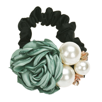 

〖Follure〗Pearls Beads Rose Flower Hair Band Rope Scrunchie Ponytail Holder GN