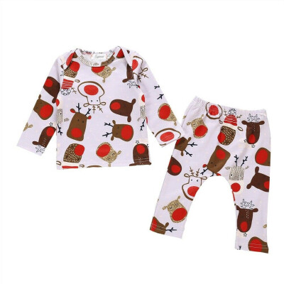 

Newborn Baby Boys Girl Xmas Pjs Sleepwear Pajamas Deer Santa Clothes Outfits