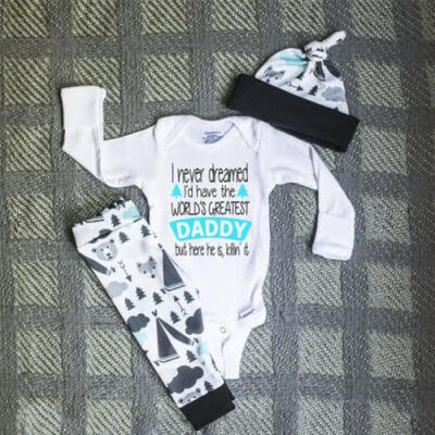 

Newborn Baby Boy Girl Romper Bodysuit Pants Leggings Hat 3Pcs Clothes Outfits