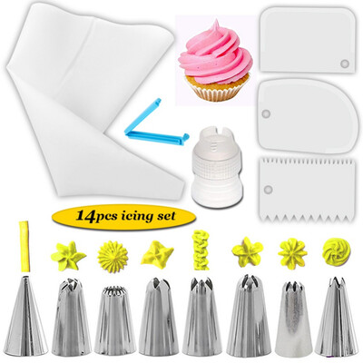 

14-piece Set 8 Decorating Mouth Cake Cream Decoration Tool with Smudge Scraper Converter Household Kitchen Baking Tools