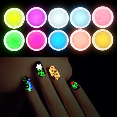 

New 10Pcs Fashion Decor UV Gel Polish Glow In The Dark Nail Tip Art Glitter Powder Dust Luminous Sands Manicure Decoration Fluores