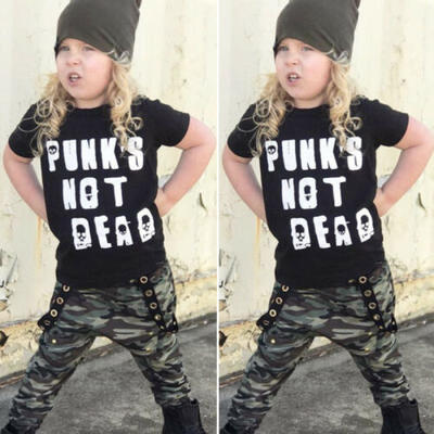 

2PCS Kids Baby Boys Girls Clothes Short Sleeve Tops Camouflage Pants Outfit 1-6Y