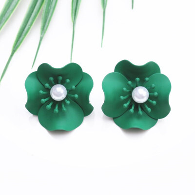 

EK703 Fashion Cute Spray Paint Pearl Flower Stud Earrings For Women Korean Jewelry Boho Metal Brincos Girl Gift Wedding Earrings