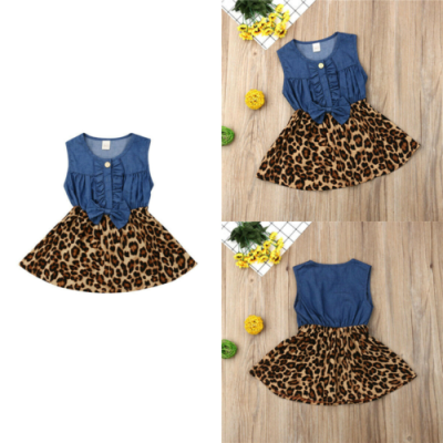 

New Toddler Kids Baby Girls Princess Denim Leopard Tulle Dress Sunsuit Outfits