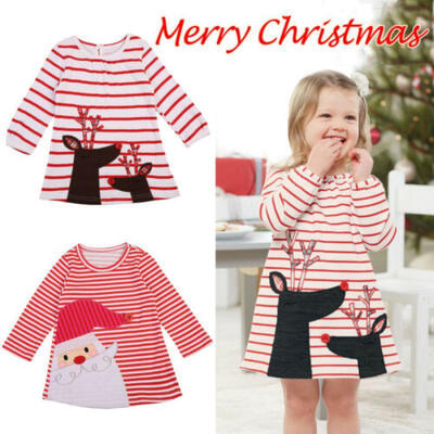 

Christmas Baby Girls Skirts Xmas Reindeer Little Sister Santa Dress One Piece UK