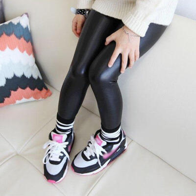 

Baby Girls Kids Black Faux Leather Stretchy Skinny Pants Leggings Trousers 1-8Y