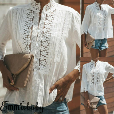 

Womens Ladies Long Sleeve Blouse T Shirt Summer Loose Casual Linen Cotton Tops