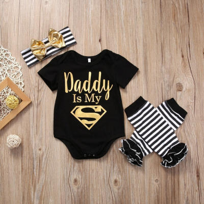 

Newborn Baby Boy Girl Clothes Set Short Sleeve Top Romper Leg Warmer Bow Headband Outfits Set