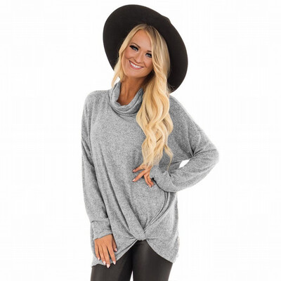 

Solid color bottoming shirt ladies T-shirt high collar long sleeve loose top