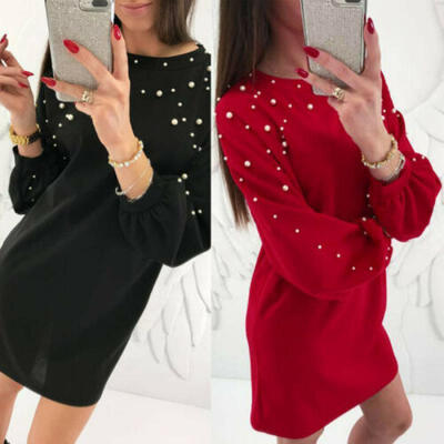 

US Women Autumn Long Sleeve Evening Cocktail Party Sweater Loose Shirts Dress