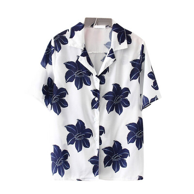 

Starmoon Fashion Women Top Lapel Smock Printing Shirt Short Sleeve V-Neck Loose Blouse