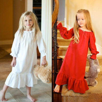

UK Toddler Baby Girl Princess Party 100 Cotton Dress Ruffle Nightgown Sleepwear