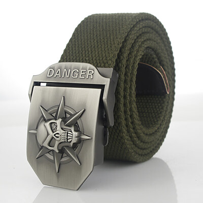 

Skull Alloy Automatic Buckle Mens Belt Personality Mens Belt for Teenager Boy Stripe Canvas Luxury Strap Male Belts 150 160cm