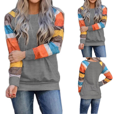 

Tailored Women Stripe Long Sleeve Print Loose Round-neck T-shirt Autumn Winter Blouse