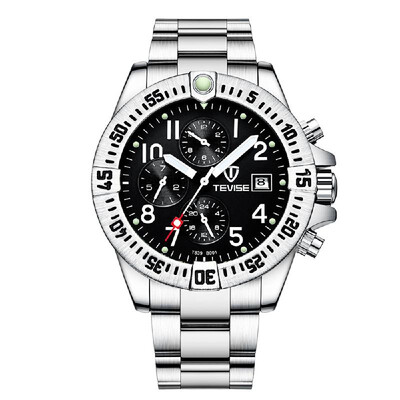 

TEVISE Men Automatic Mechanical Calendar Watch Multi-Functional Business Metal Case Stainless Steel Band Waterproof Watch