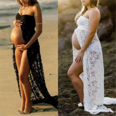 

Ladies Off Shoulder V Collar Lace Maxi Dress Gown Maternity Photography Prop 1PC