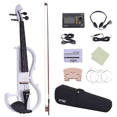 

ammoon Full Size 44 Solid Wood Electric Silent Violin Fiddle Style-2 Ebony Fingerboard Pegs Chin Rest Tailpiece with Bow Hard Cas