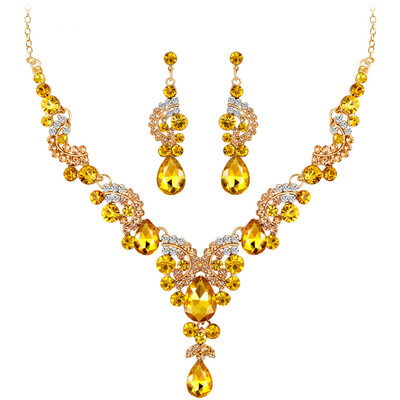 

Fashion Wild Multicoloured Gemstone Necklace Earrings Two Piece Bridal Wedding Jewellery Set Engagement Gift