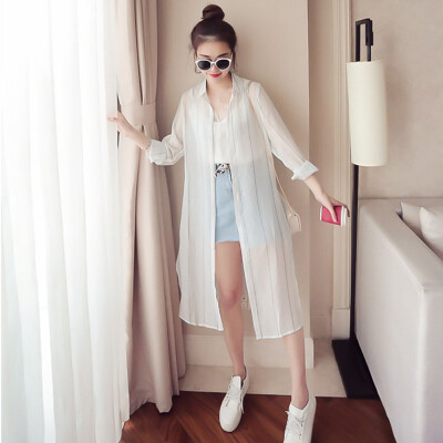 

2019 Summer Sunscreen Women Chiffon Blouse Fashion Striped Casual Loose Long Women Blouses Kimono Cardigan Female Clothes