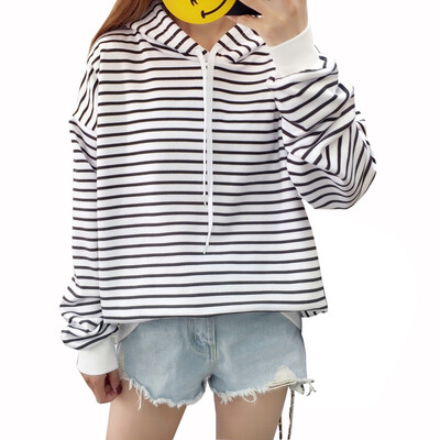 

Women Fashion Striped Hoodies Sweatshirts Autumn Long Sleeve Loose Hoodie Pullover Female Casual Thin Hooded Tops