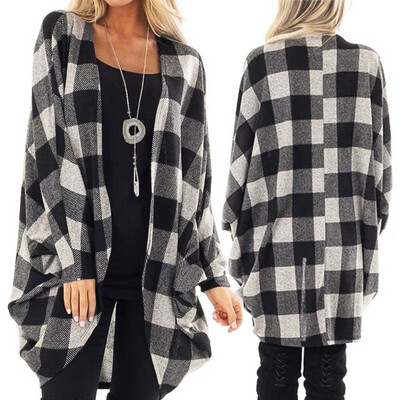 

Roseonmyhand Womens Fashion Lattice Autumn Winter Long Sleeve Bats Sleeves Fashion Long Coat