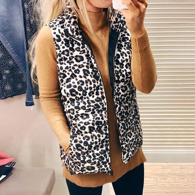 

Toponeto Women Leopard Sleeveless Pullover Blouse Open Front Jacket Coat Long Outerwear