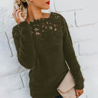 

Women Slim Fluffy Long Sleeve Hollow Outwear Tops Boat Neck Winter Warm Pullover