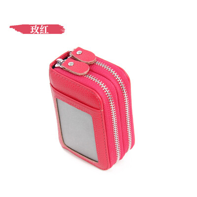 

The first layer of leather RFID plus anti-scanning leather organ card package double zipper purse with window anti-magnetic business card package