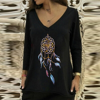 

Starmoon Womens Casual V-Neck T-shirt Long Sleeve Printed Fashion Tops Blouses