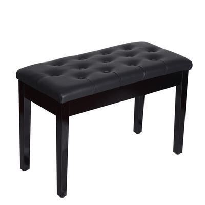 

Faux Leather Padded Double Duet Piano Bench w Music Storage - Black