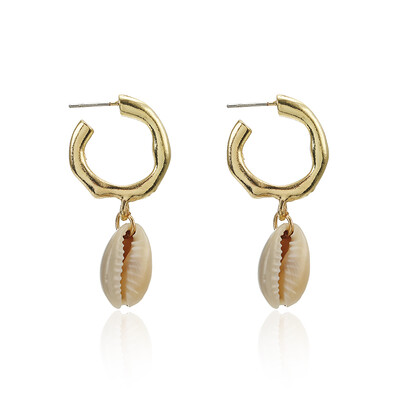 

Bohemia Sea Shell Earrings For Women Gold Color Metal Shell Cowrie Statement Earrings 2019 Summer Beach Boho Fashion Jewelry
