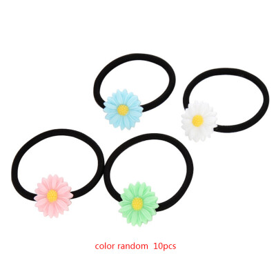 

10pcs Color Random children Girls Elastic Hairband Flower Adjustable Hair Tie Wand Ring Head Accessories