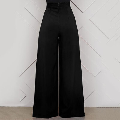 

Women Pants Solid Color Splicing High Waist Wide Loose Legs Baggy Zipper Casual Trousers Party Wear