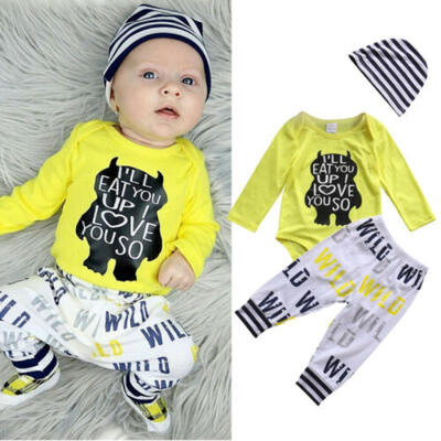 

SUNSIOM Infant Baby Boy Monster Romper Tops Pants Leggings Cotton Outfit Set Clothes