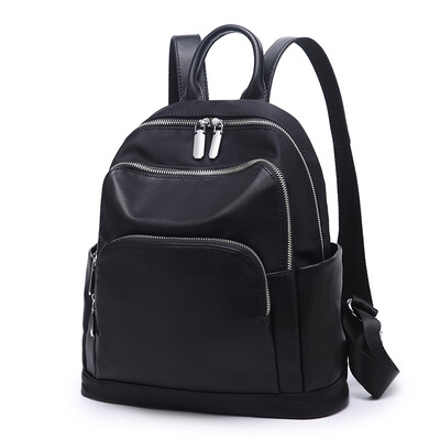

Simple Oxford Cloth with Oxford Leather Shoulder Bag Waterproof Student Bag Large Capacity Multi-zipper Backpack