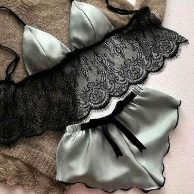 

Women Sexy Satin Lace Sleepwear Babydoll Lingerie Nightdress Pajamas Set Shorts